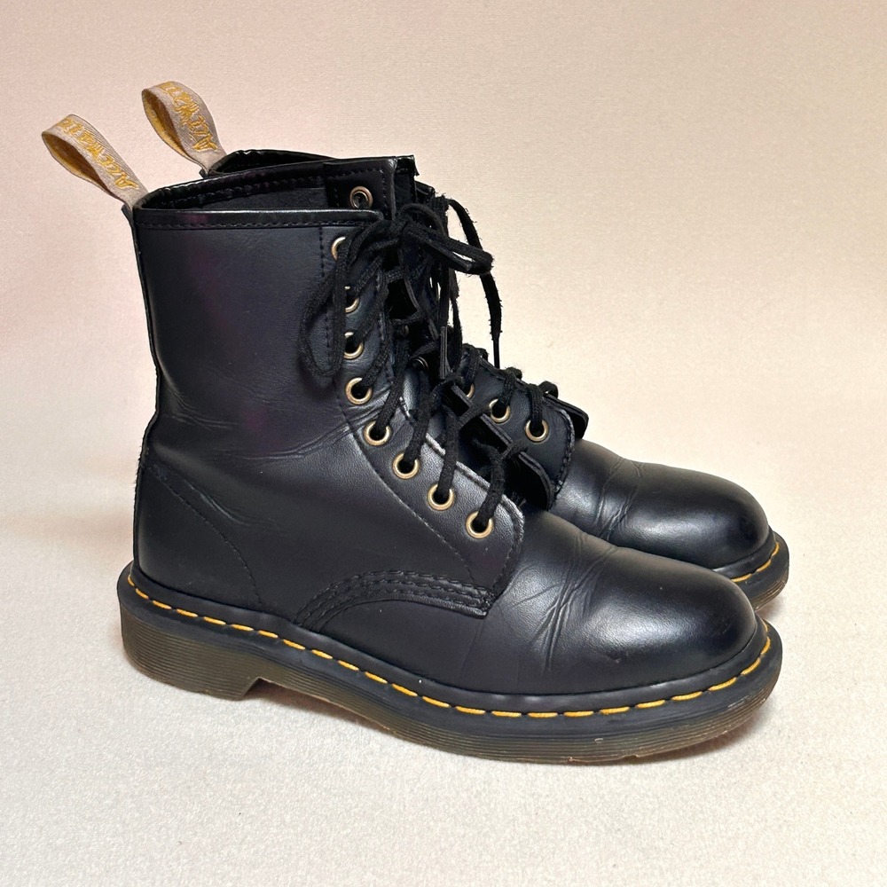 Dr Martens 14046 Vegan 8 Eye Combat Boots Womens 5 Black UK 3 EU 36